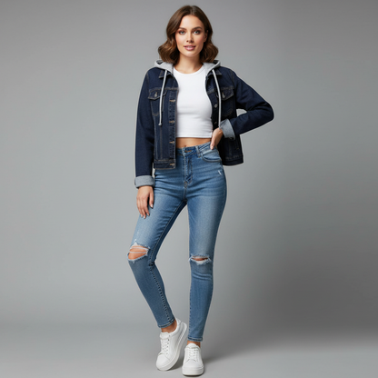 Denim Jacket with Detachable Hood | Women's Casual Outerwear