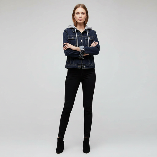 Denim Jacket with Detachable Hood | Women's Casual Outerwear