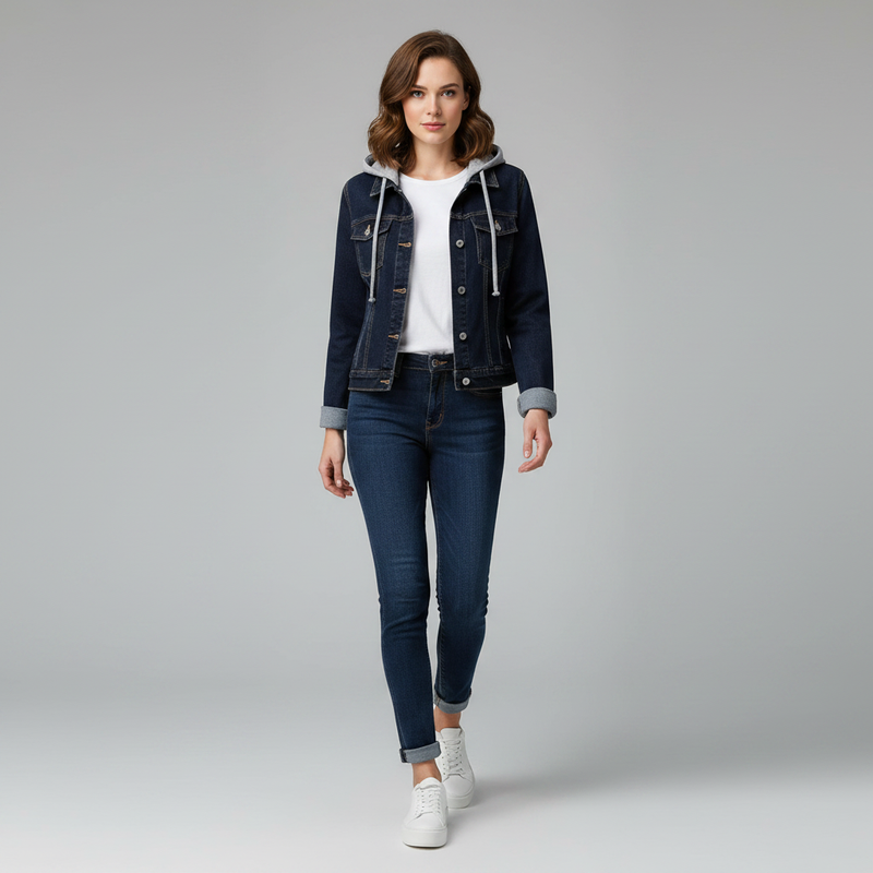 Denim Jacket with Detachable Hood | Women's Casual Outerwear